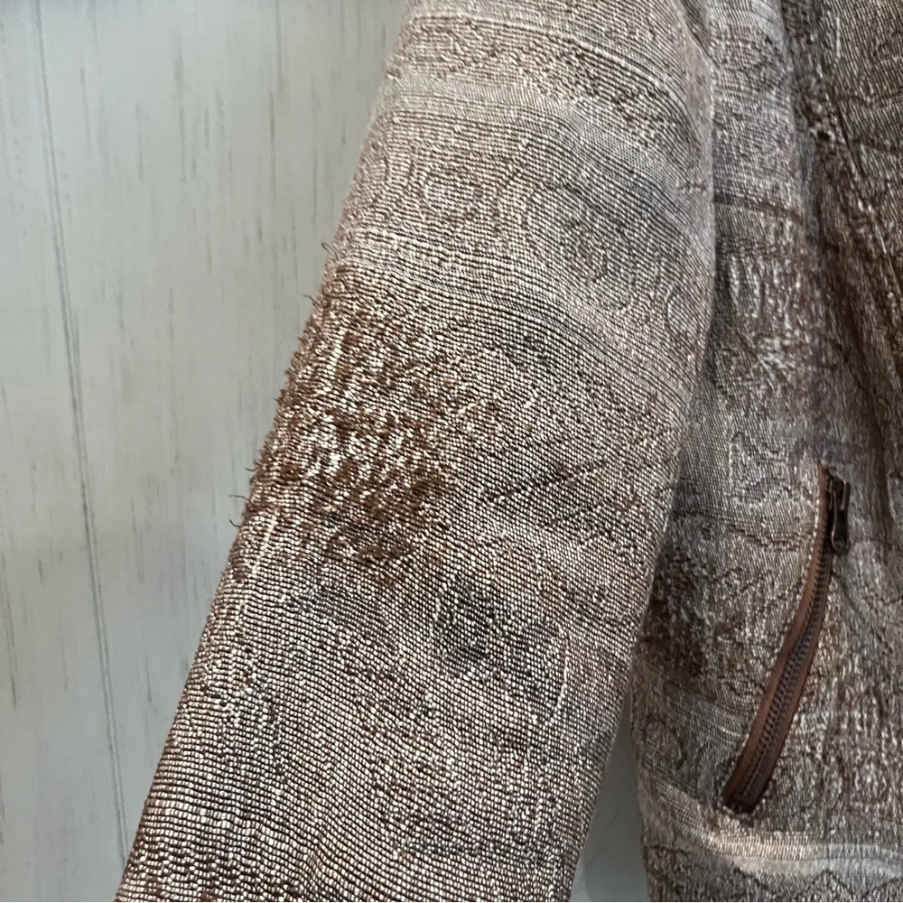 Free People Moto Jacket Brown Drape Front Open Front Open Distressed Size 8 - Picture 6 of 7